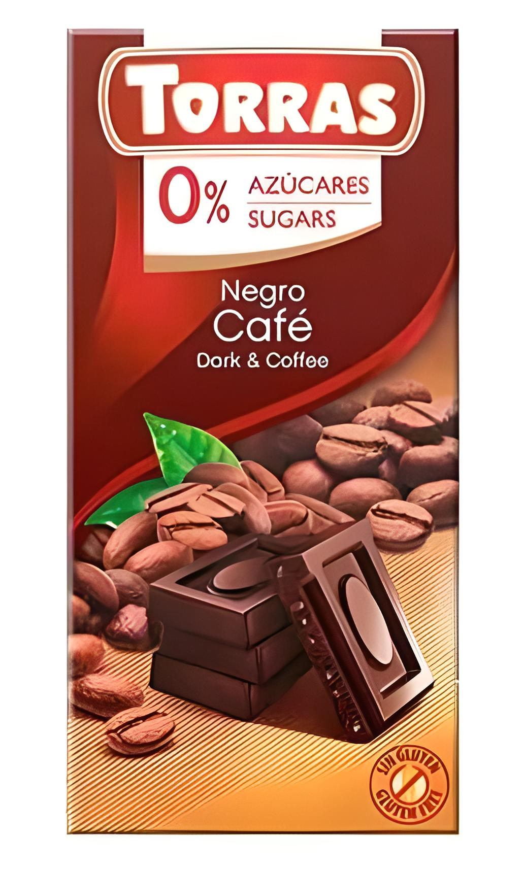 Шоколад чорний TORRAS з зернами кави без цукру з мальтітолом 75 г