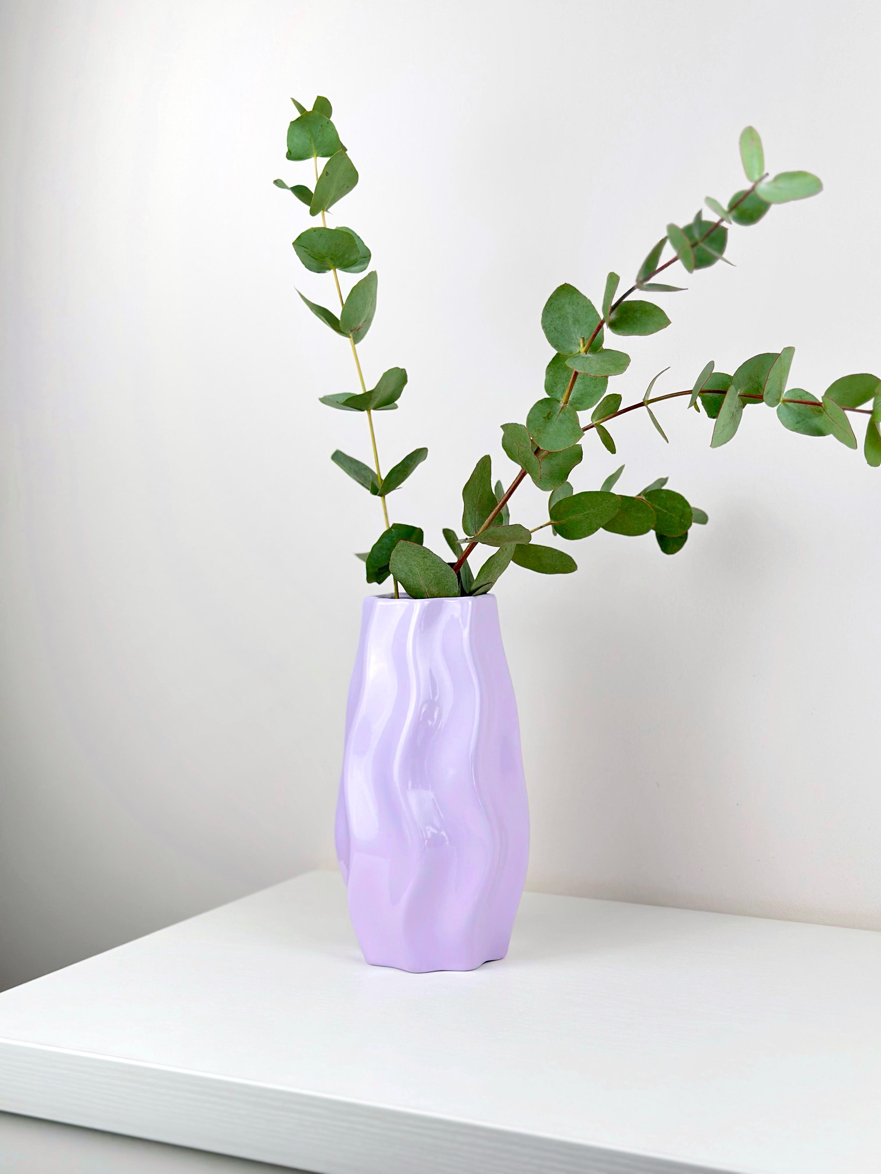 Ваза для цветов и декора глиняная керамическая Волна 22 см Лавандовый (4001-10) - фото 3