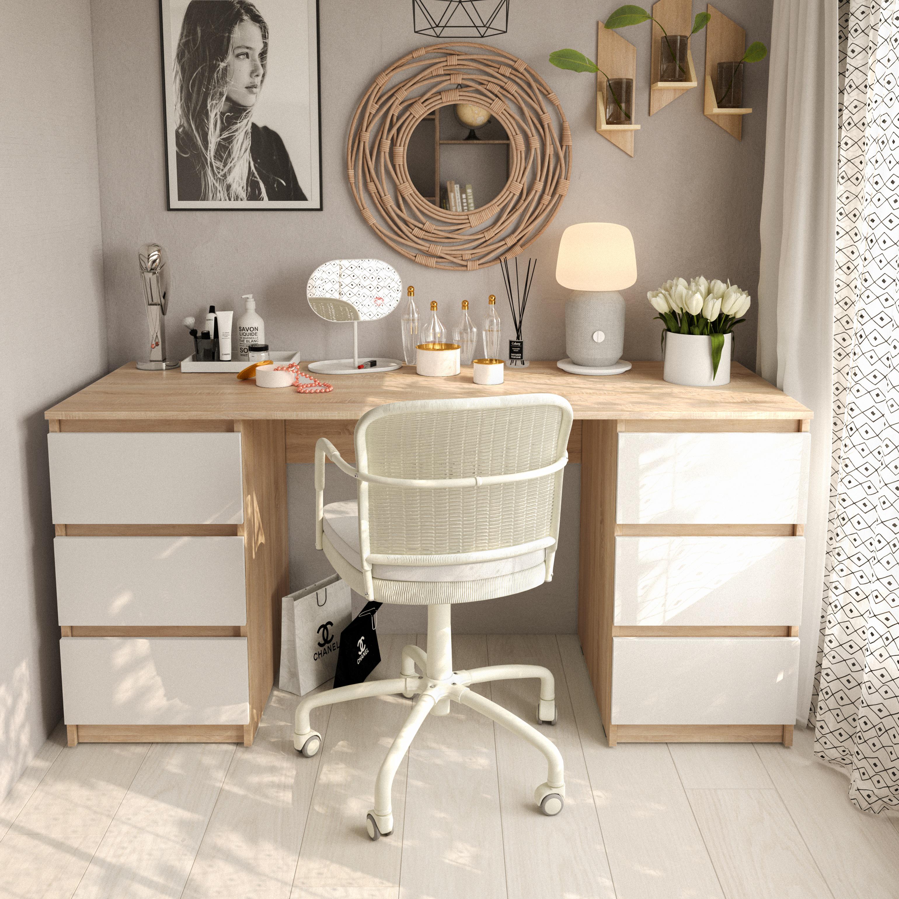 Письменный стол с двумя тумбами без ручек 1580х758х600 мм Дуб сонома/Белый (mt-228-sn-wh)