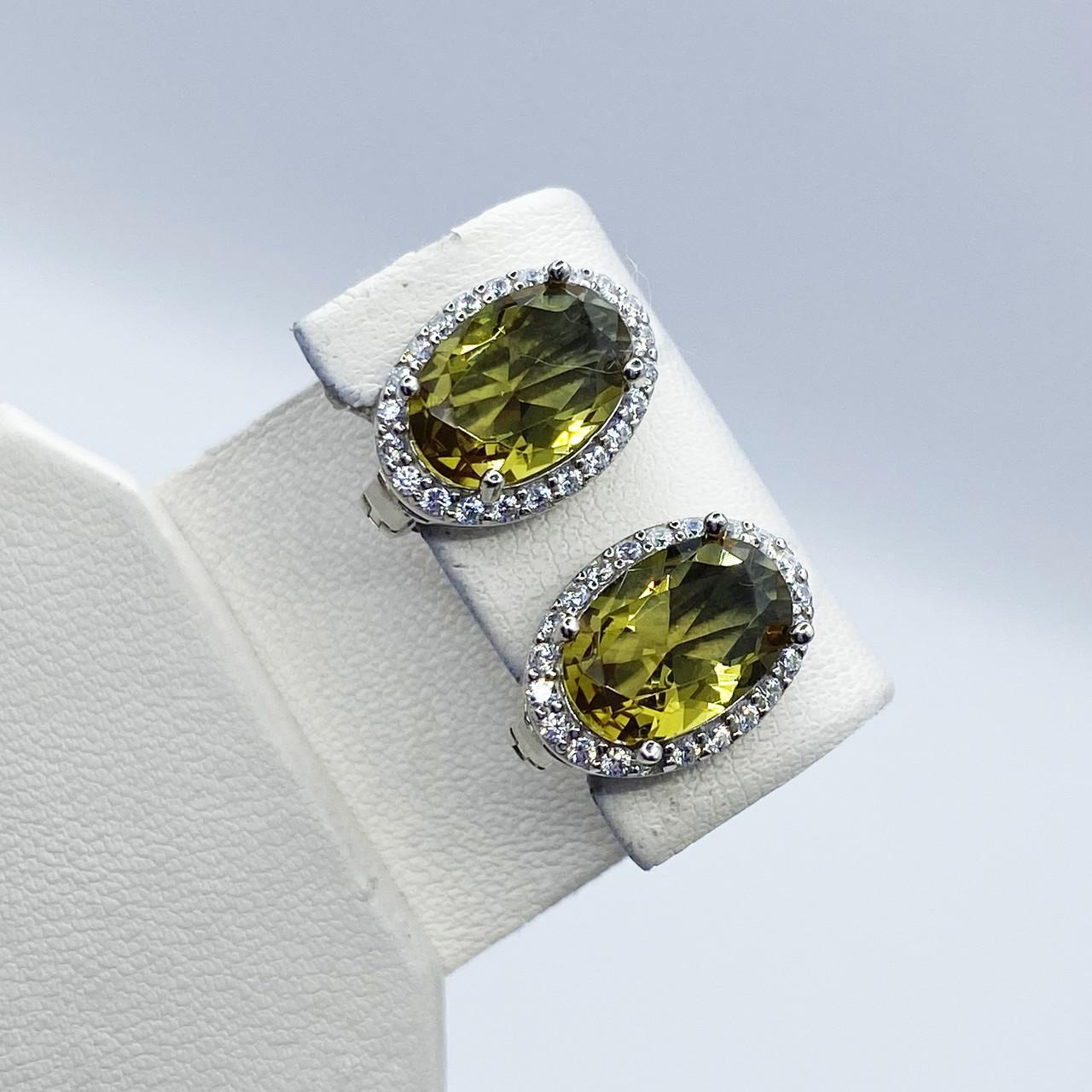 Серьги серебряные с султанитом и кубическим цирконием 5,25 г (2216446701)