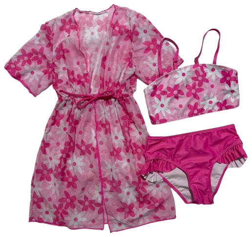 Купальник раздельный для девочки с пляжной туникой Цветы 7 лет 116-122 см (1732)