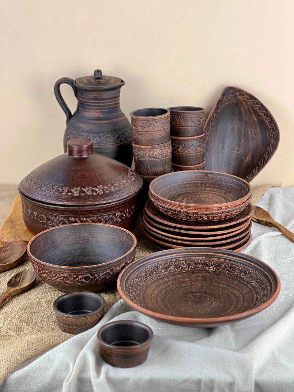 Набір керамічного глиняного посуду декор на 6 осіб (3106-5)