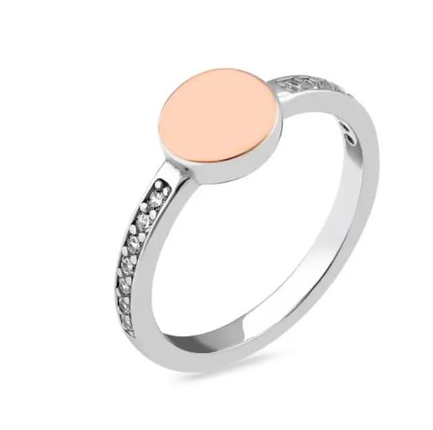 Кольцо женское Геометрия из серебра с золотой пластиной вставка кубического циркония р. 17,5