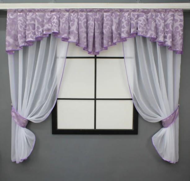 Кухонный комплект штор 200х170 см Белый/Сирень (087к 52-0995)