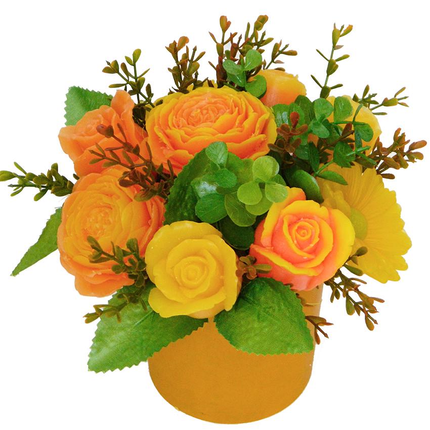 Букет из мыла Розы в кашпо Солнечное настроение ручной работы (10544)