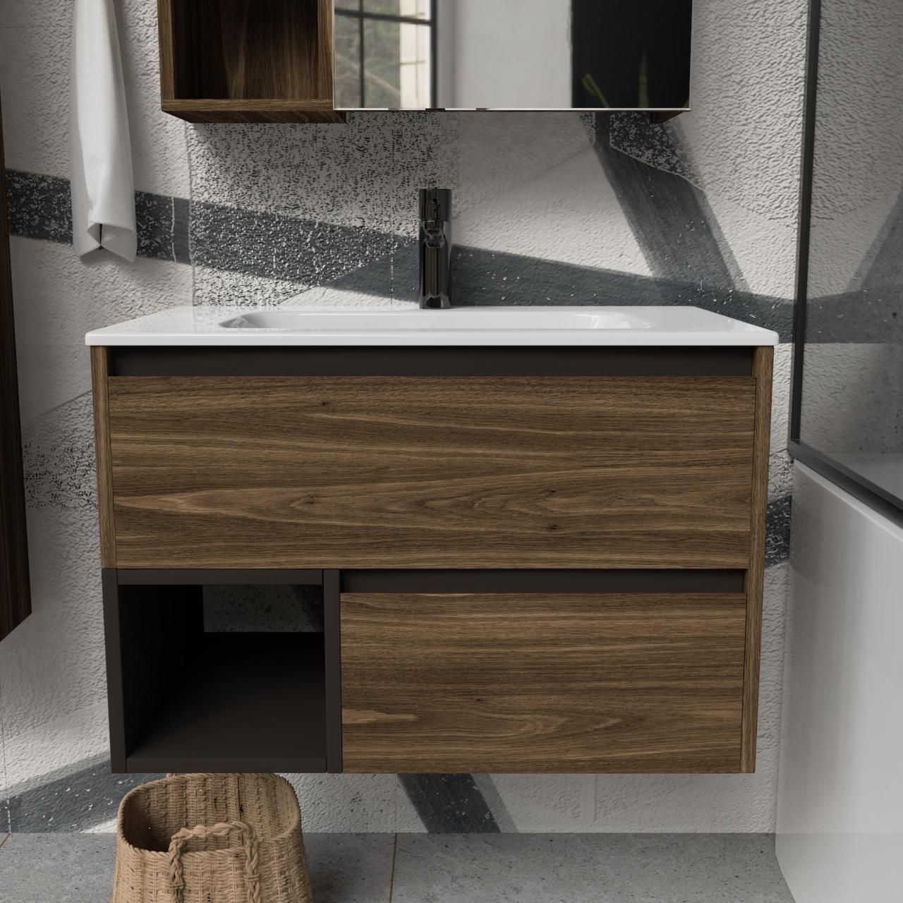 Тумба підвісна з раковиною MVK Vostok Craft 70 В2 700х450х530 мм Дуб Бурбон (c270br) - фото 1