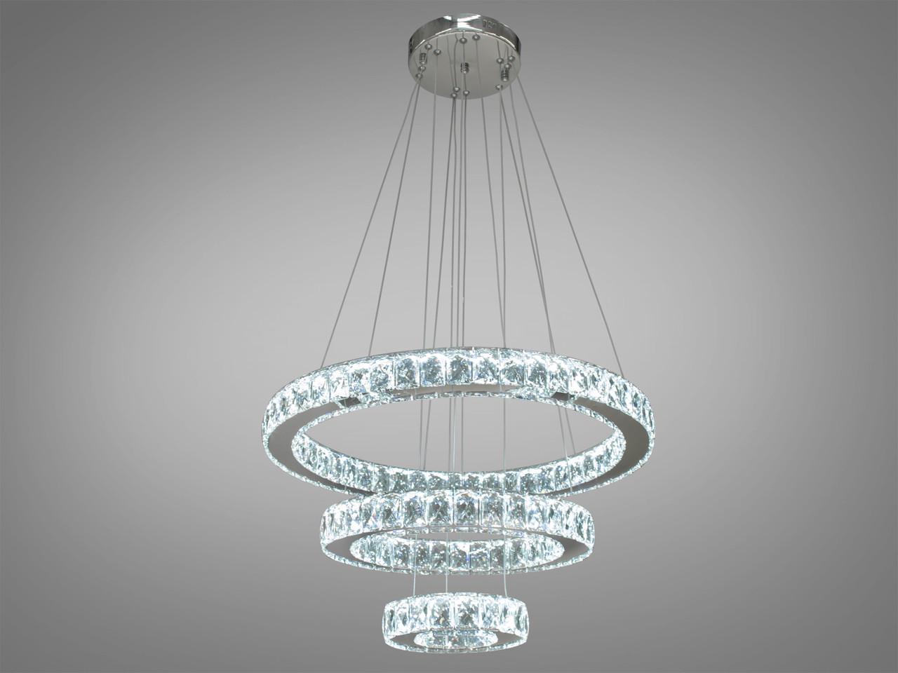 Люстра LED кришталева у вестибюль 7201-8A-580+400+200-LS 66W на 10м2 Хром (2202864364)