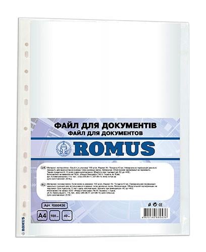Файли Romus A4 40 мкм глянцеві 100 шт. Прозорий (R880436) Файли Romus A4 40 мкм глянцеві 100 шт. Прозорий (R880436)