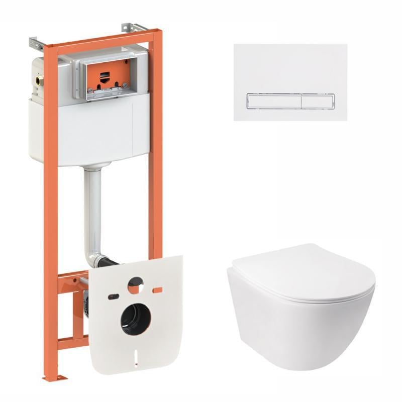 Инсталляция 3в1 Qtap Nest QT0133M425 с панелью смыва линейной QT0111M08V1384W и унитазом с сиденьем Jay QT07335176W (30344634)