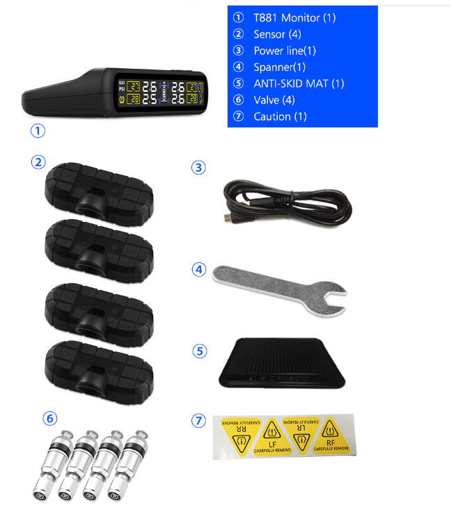 Система контроля давления и температуры в шинах TPMS T881 внутренние датчики - фото 4