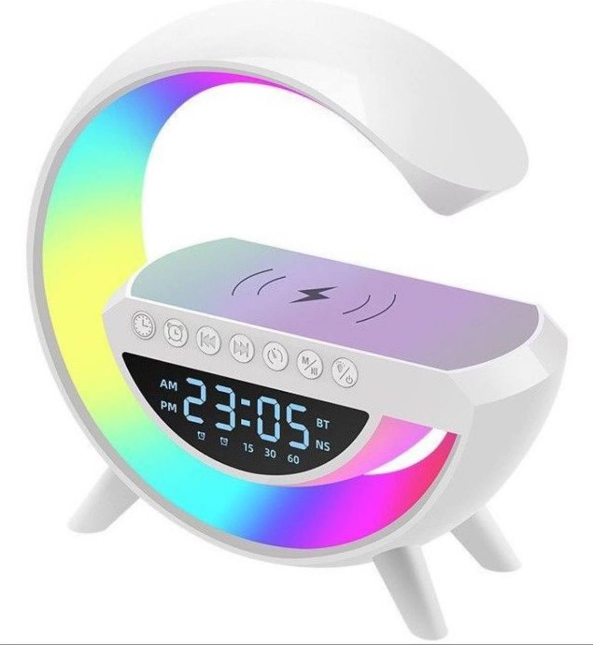 Нічник з годинником BT-3401 RGB Rainbow Light з бездротовою зарядкою 15 W та Bluetooth колонкою