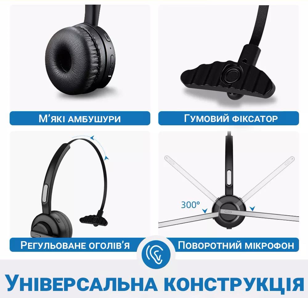 Гарнітура бездротова Bluetooth 5.2 Digital Lion TH10 з мікрофоном для кол-центру - фото 9