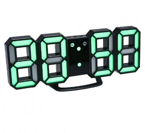 Настольные LED часы электронные с будильником термометром от USB Caixing CX-2218 черный корпус зеленая подсветка