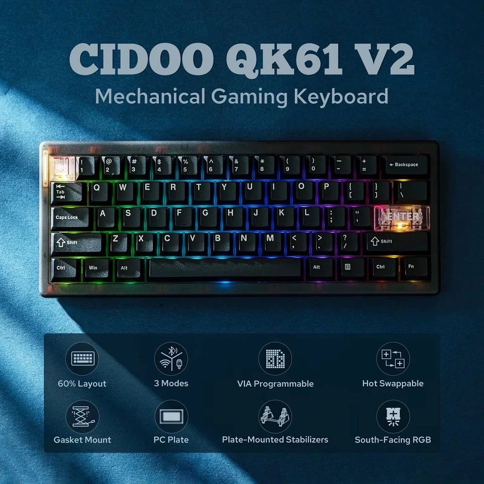 Клавиатура CIDOO QK61 V2 механическая беспроводная Черный (134187) - фото 8