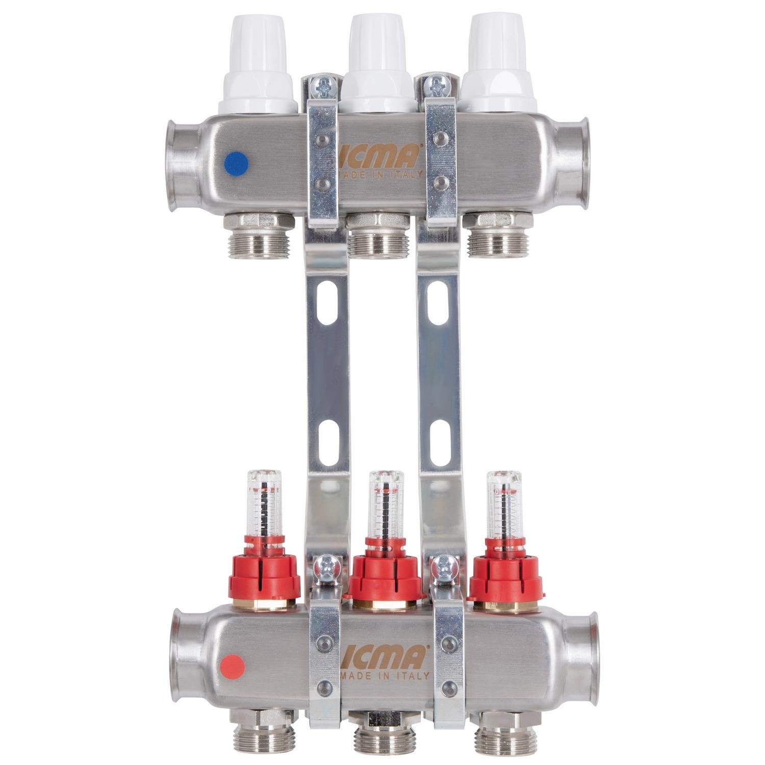 Колектор для теплої підлоги ICMA 87K073179PH32QU 3 контури з витратомірами 1"/3/4" (237328)