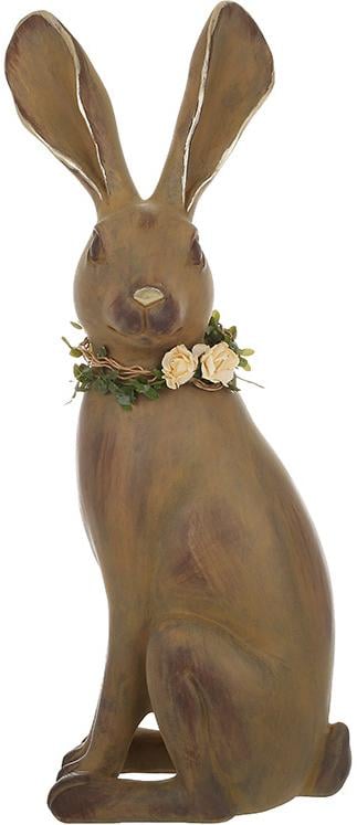 Декоративная статуэтка Коричневый Кролик с цветами полистоун 33 см