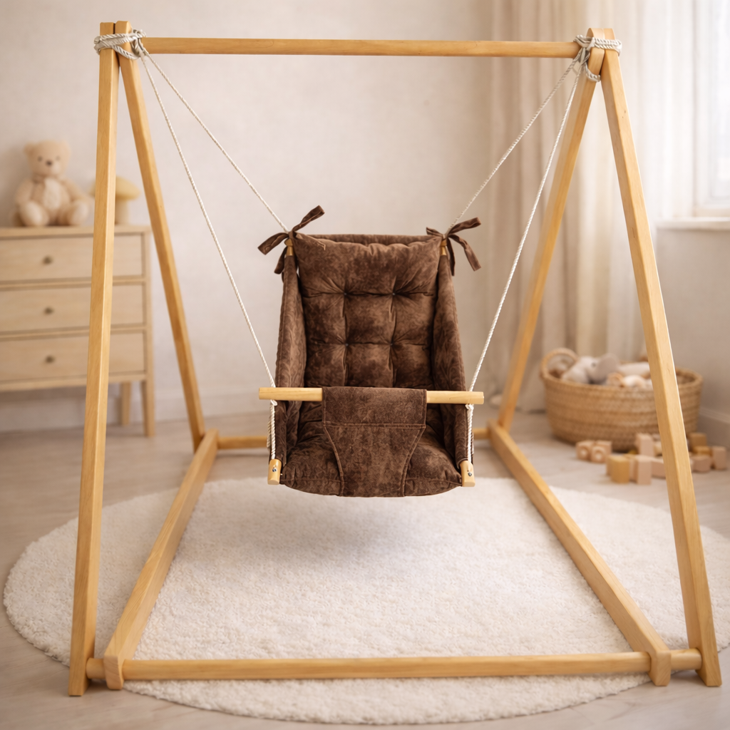 Комплект Деревянная опора и Колыханка водоотталкивающая мрамор Коричневый (gs-9218)