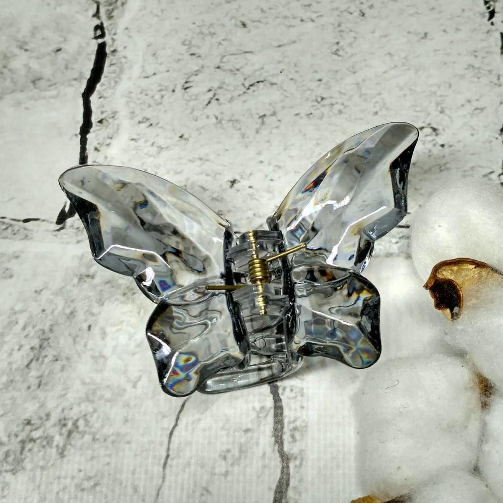 Краб для волос Бабочка прозрачный заколка зажим 8,4х5,5 см Серый (16418-5)