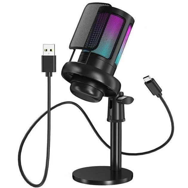 Микрофон профессиональный USB-конденсаторный EMISSE с кардиоидной диаграммой направленности и RGB подсветкой