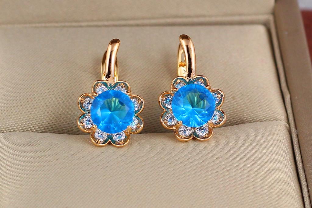 Серьги Xuping Jewelry Голубой пион 1,7 см Золотистый
