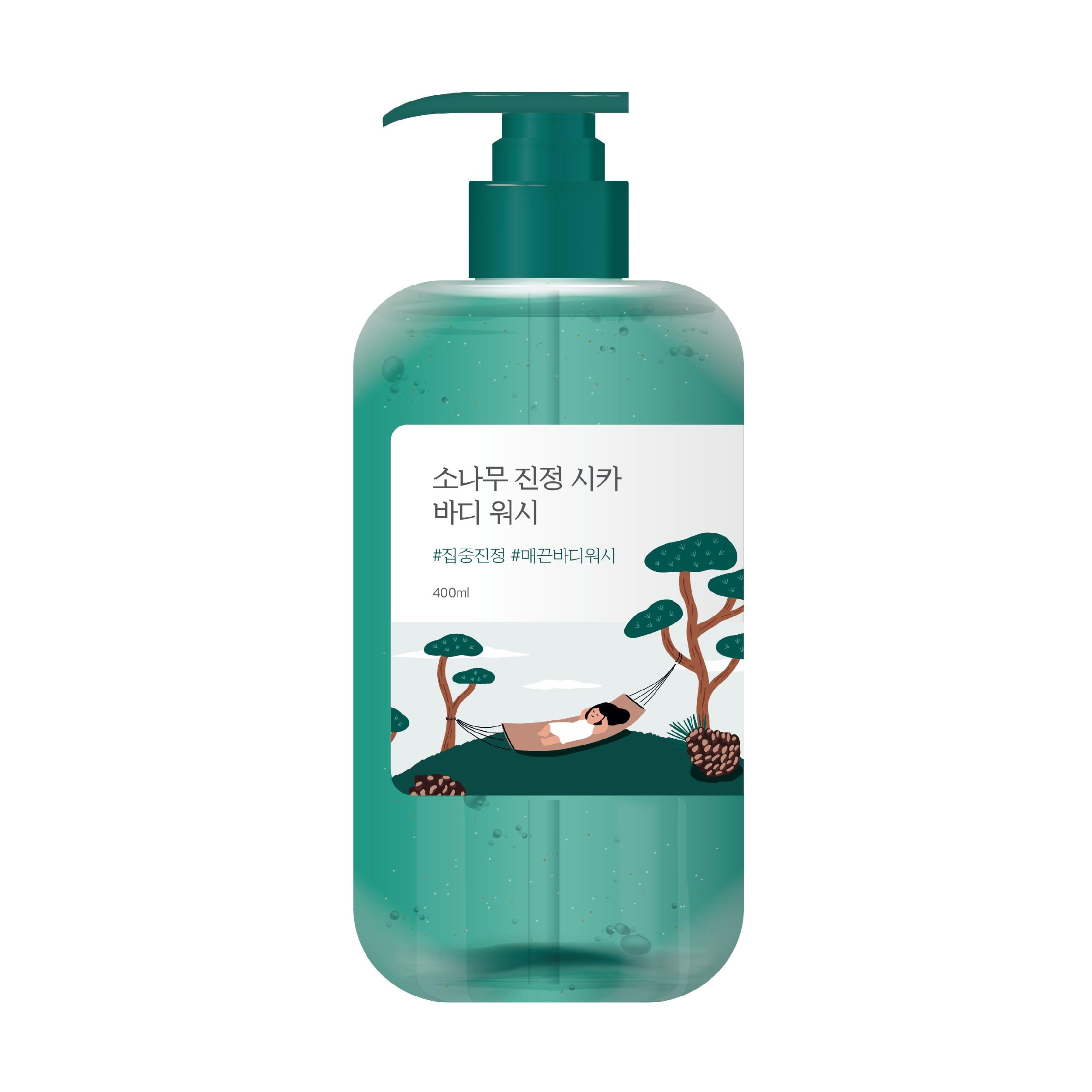 Гель для душа с экстрактом игл сосны успокаивающий ROUND LAB Pine Calming Cica Body Wash 400 мл