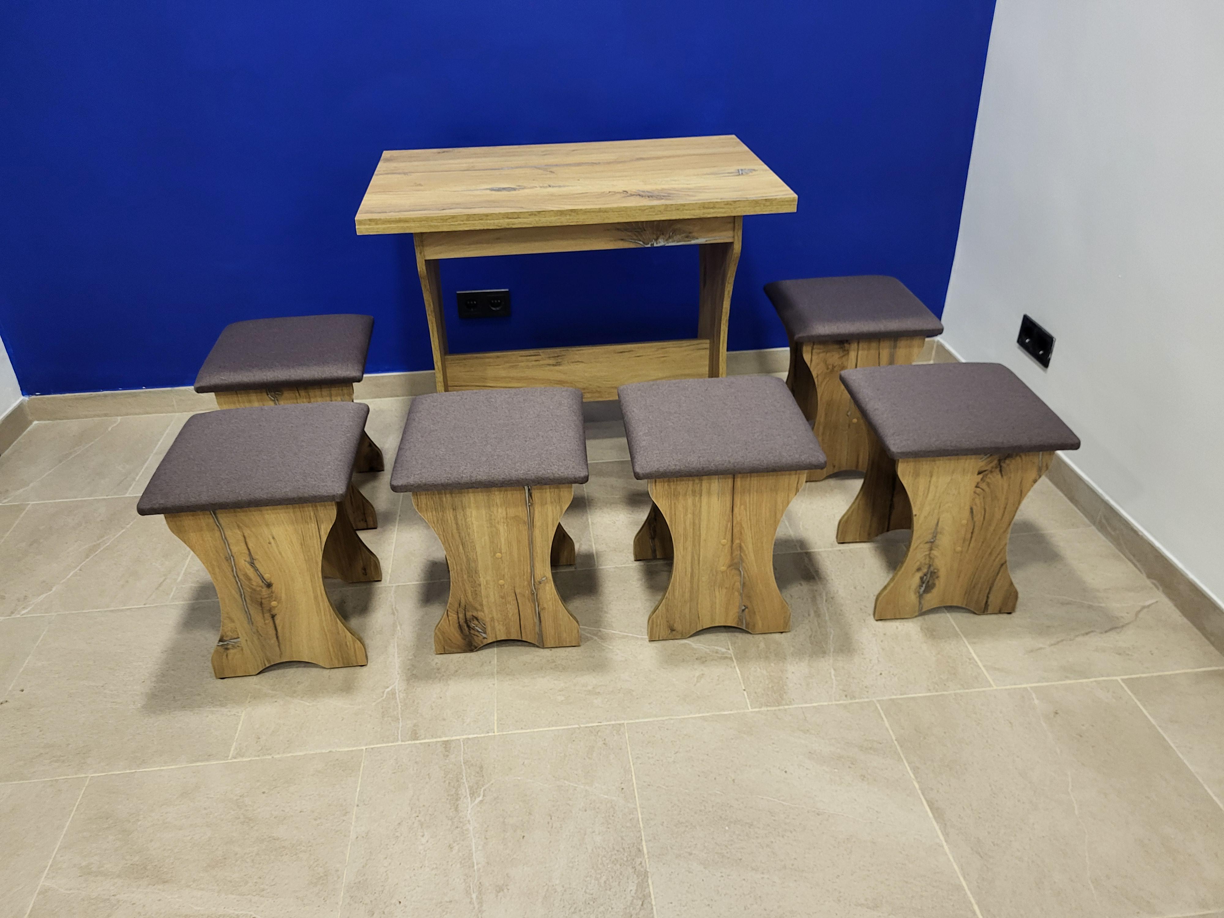 Стіл розкладний та 6 табуреток Сімейний Дуб Флагшток/Бонус Нова (S6T-DF-BN)