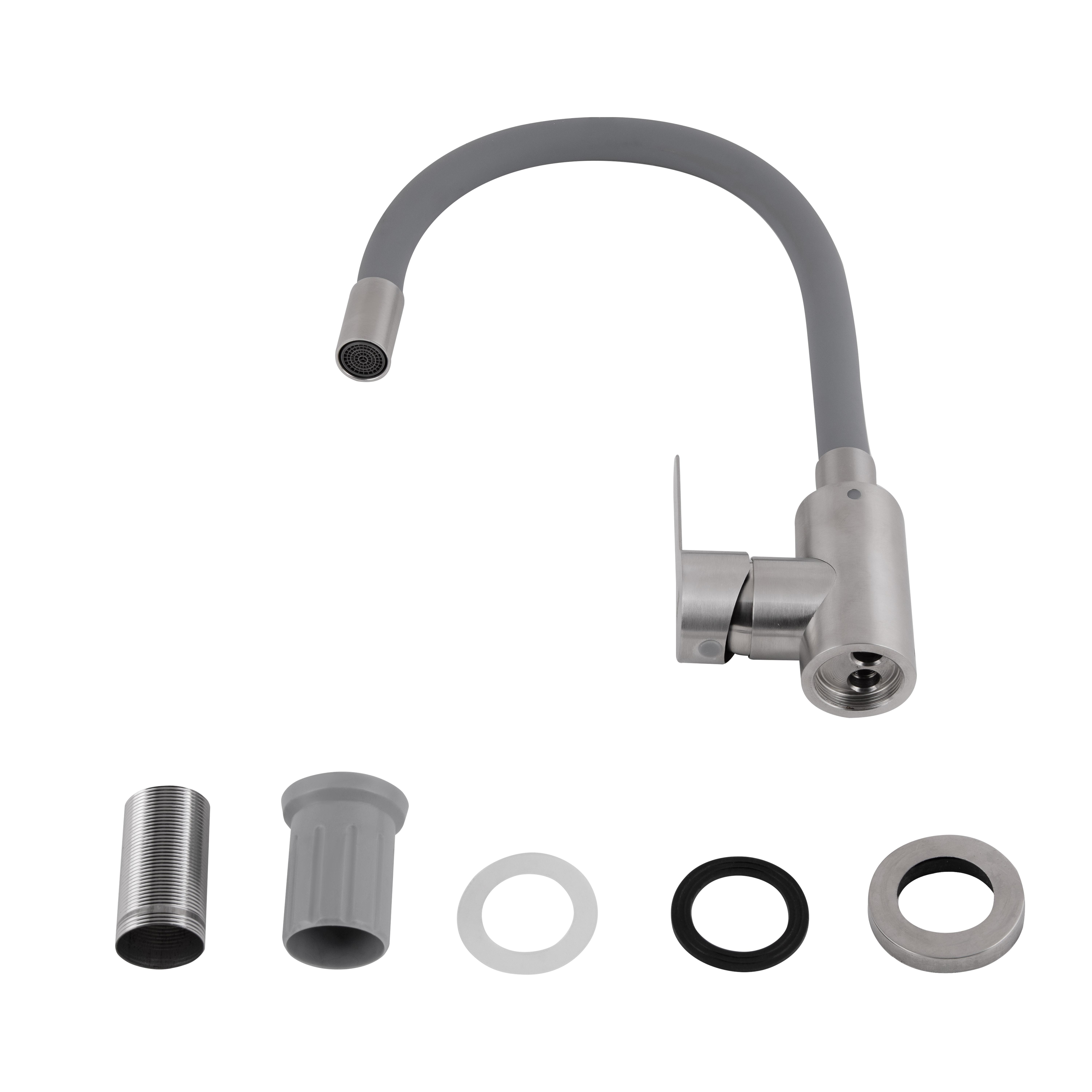 Змішувач для кухні Brinex Pure 015F3 з гнучким виливом Nickel/Grey (BRIPUR015F3NKG) - фото 4 Змішувач для кухні Brinex Pure 015F3 з гнучким виливом Nickel/Grey (BRIPUR015F3NKG) - фото 4