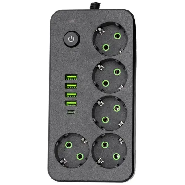 Фильтр-удлинитель Yiwu с USB и Type-C на 5 розеток 2500 Вт 3 м Черный (147-107-HP-5-50)