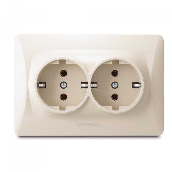 Розетка подвійна Videx із заземленням Кремовий (Videx)