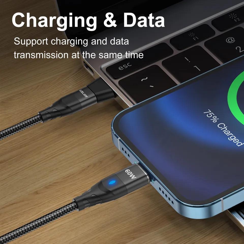 Кабель магнитный Uslion 2в1 Type-C-Type-C/Usb-a-Type-c PD 60w Fast Charge 1 м Black (25397364) - фото 6