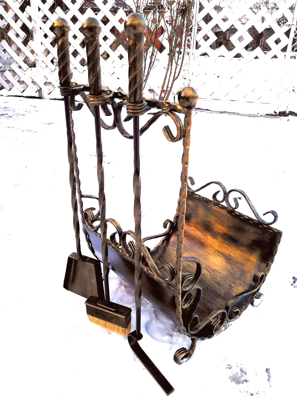 Набор для каминных принадлежностей с дровницей кованый (Vi_0011) - фото 9