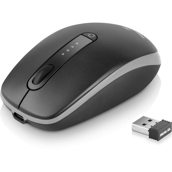 Компьютерная мышка Real-el RM-455W с BT и USB-приемником 2,4 гГц 2400 DPI Black (36799098) Компьютерная мышка Real-el RM-455W с BT и USB-приемником 2,4 гГц 2400 DPI Black (36799098)