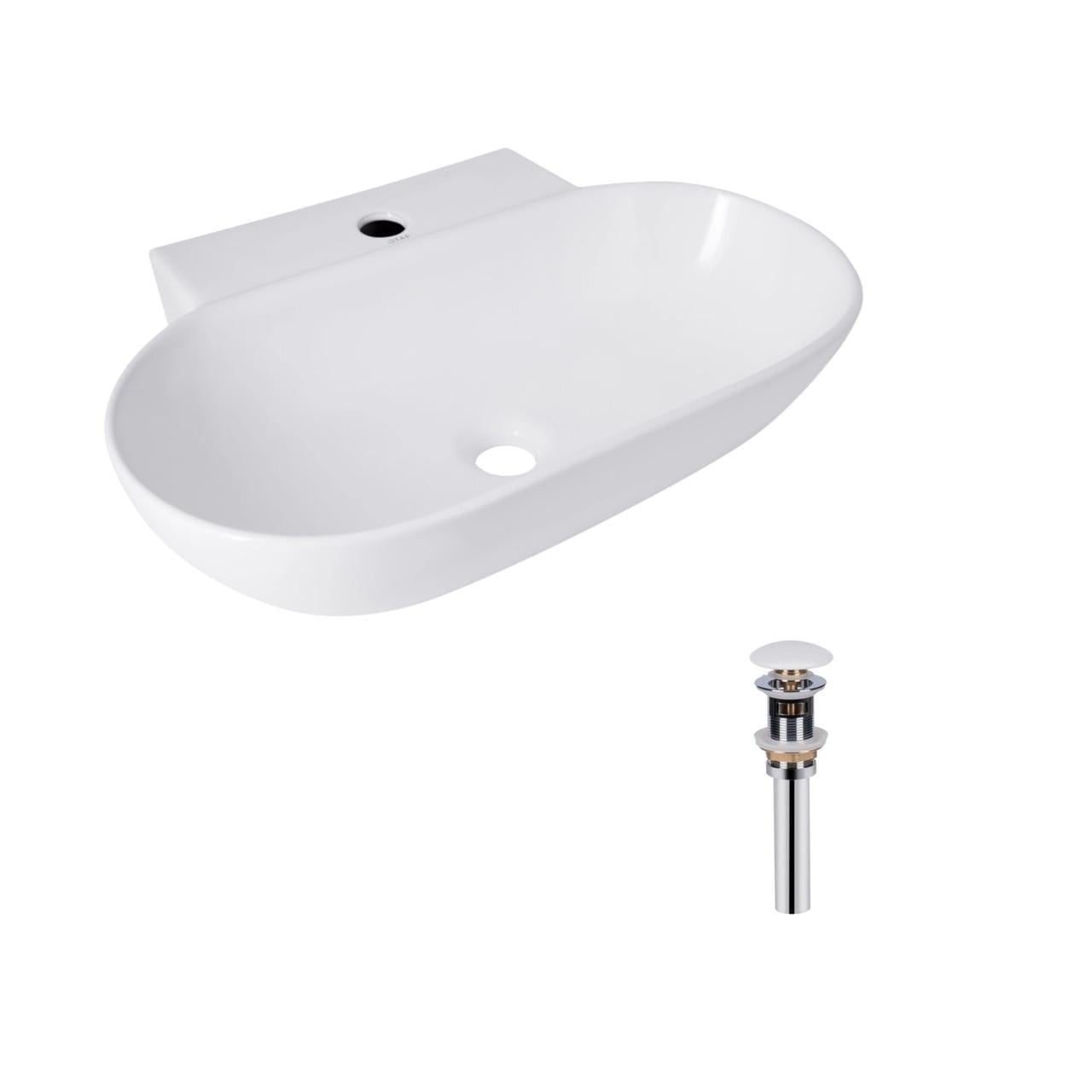 Комплект Qtap Cardinal подвесная/накладная овальная раковина 565х400х130 мм White и донный клапан PU02 (2611678637)