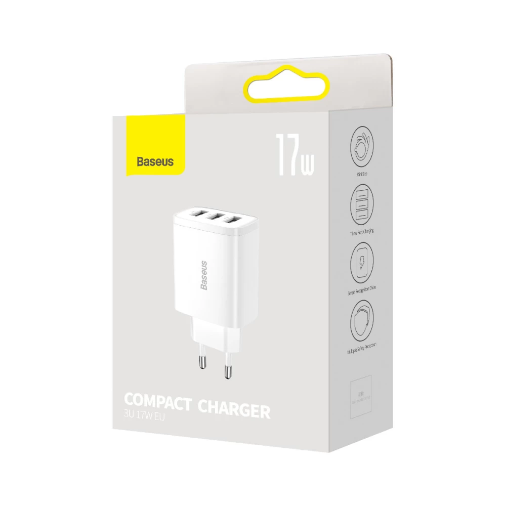 Зарядний пристрій для Baseus Compact Charger 3U 17W EU White (CCXJ020102)