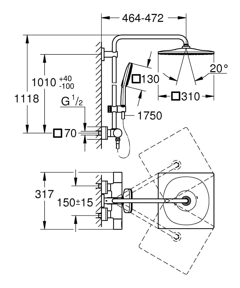 Душова система з термостатом Grohe Rainshower SmartActive 26837DC0 Сатин (195903) - фото 2