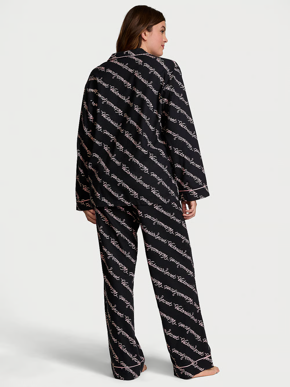 Піжама жіноча Victoria's Secret Flannel Long Pajama Set фланелева L Чорний (21973097) - фото 2