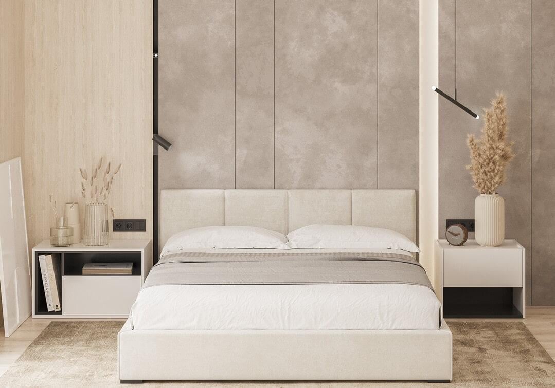 Ліжко двоспальне з підйомним механізмом з м'яким узголів'ям Шик Галичина Фабіо дерево/тканина 160х200 см Світло-бежевий