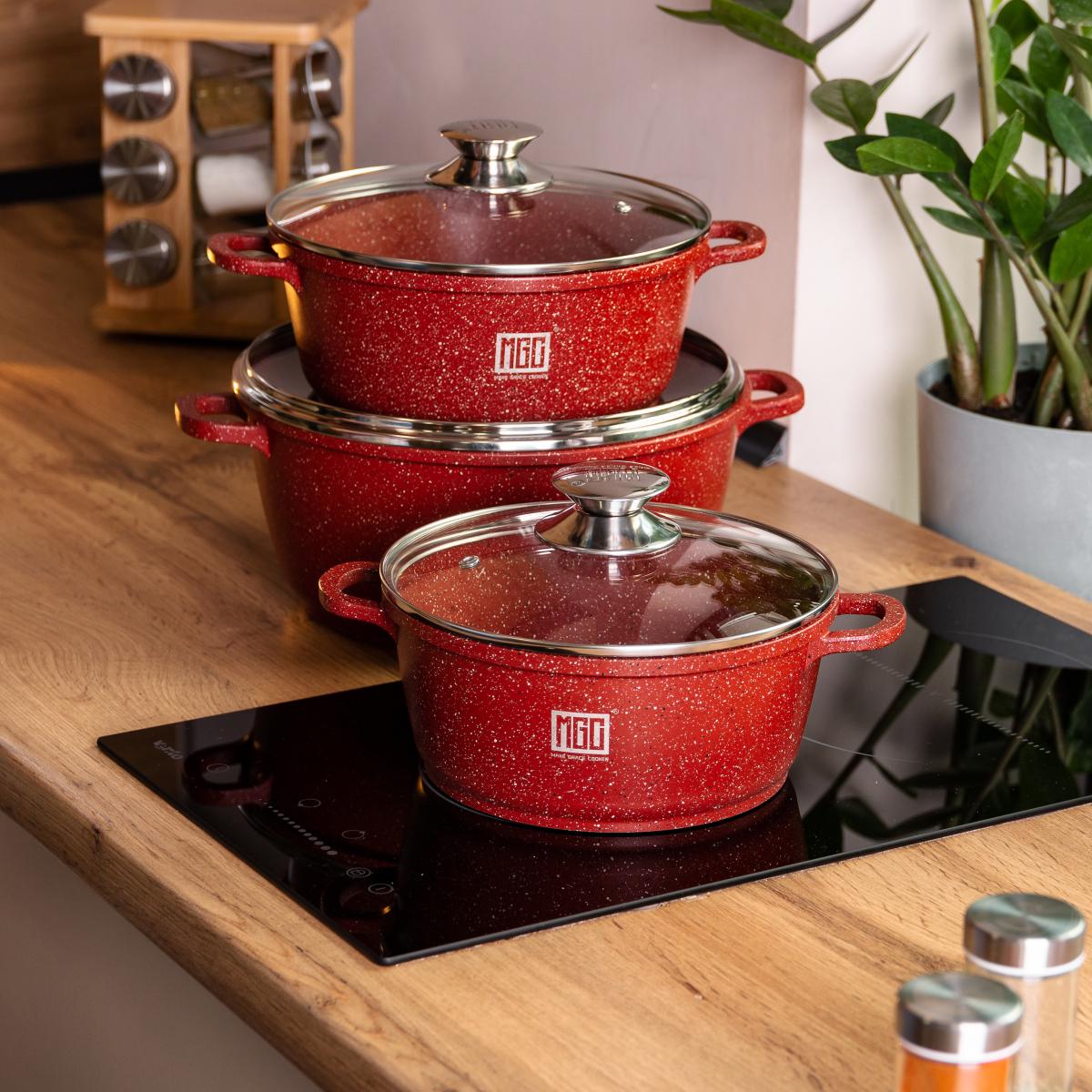 Набор алюминиевых кастрюль MGC с гранитным покрытием 3 пр. 2/3/4 л Красный (HP-4-408)