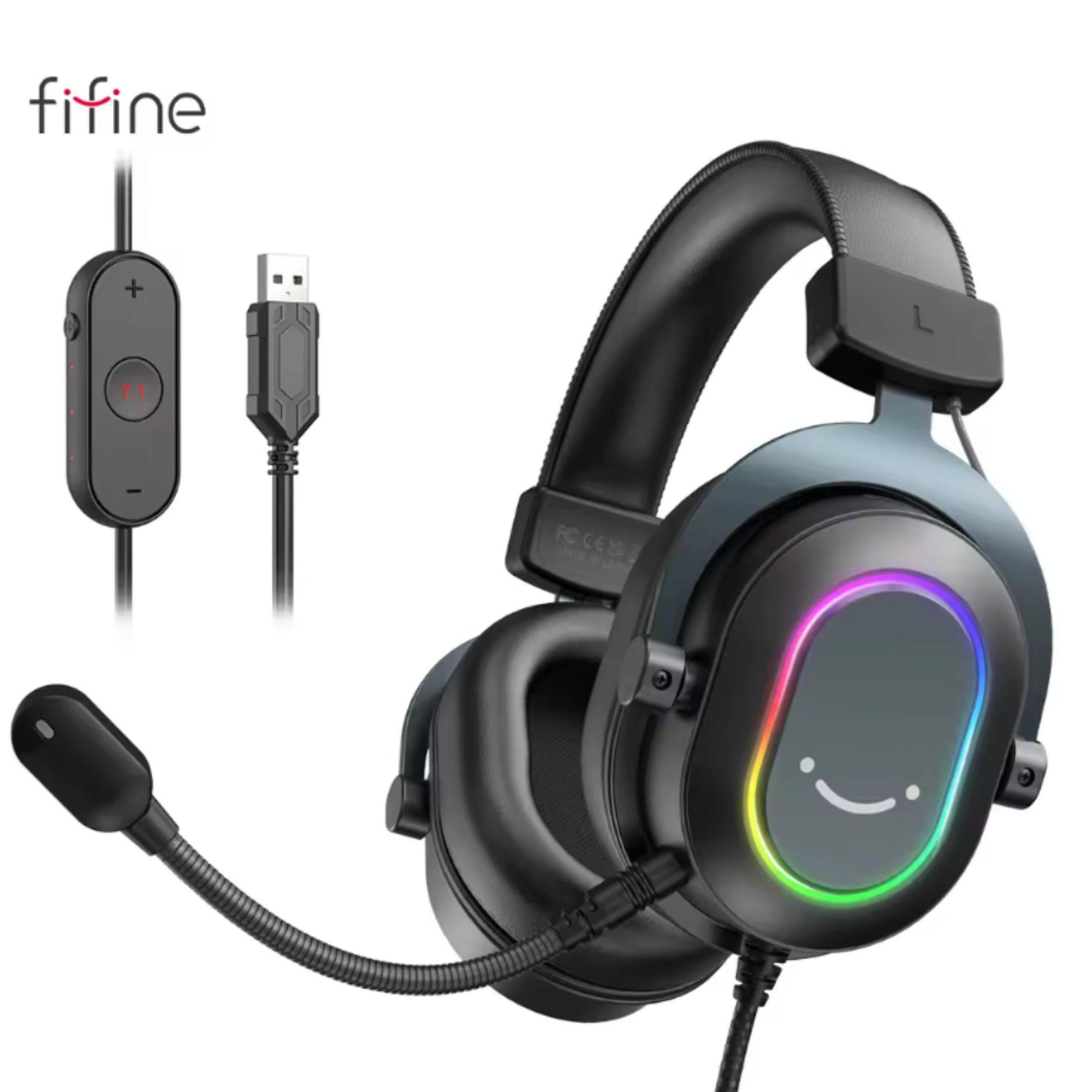 Наушники Fifine H6 с RGB подсветкой и съемным микрофоном Black - фото 3