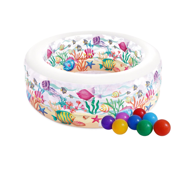 Бассейн надувной детский Аквариум виниловый с надувным дном и шариками 360 л 152х56 см Белый (21-9-58480.1)