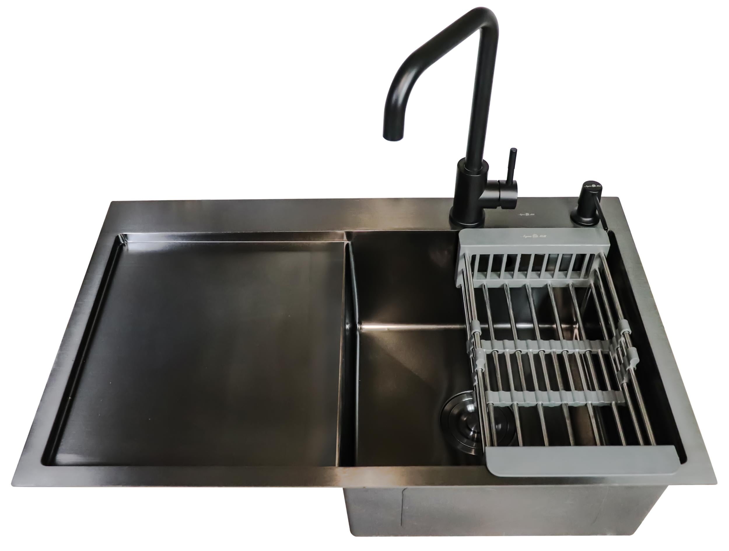 Мойка кухонная AQUAMILL 7849 из нержавеющей стали с PVD покрытием + смеситель/дозатор/решетка Черный (7849bkv)