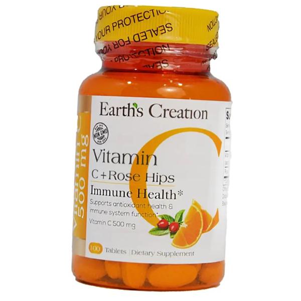 Вітамін С із шипшиною Earth's Creation Vitamin C 500 with Rose Hips 100 таб. (36604005)