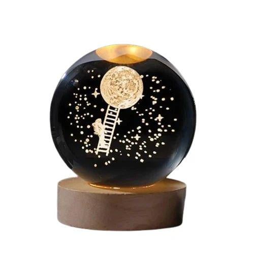 Нічник 3D декоративний для дітей Кришталева куля Висадка космонавта на Місяць LED (9321)