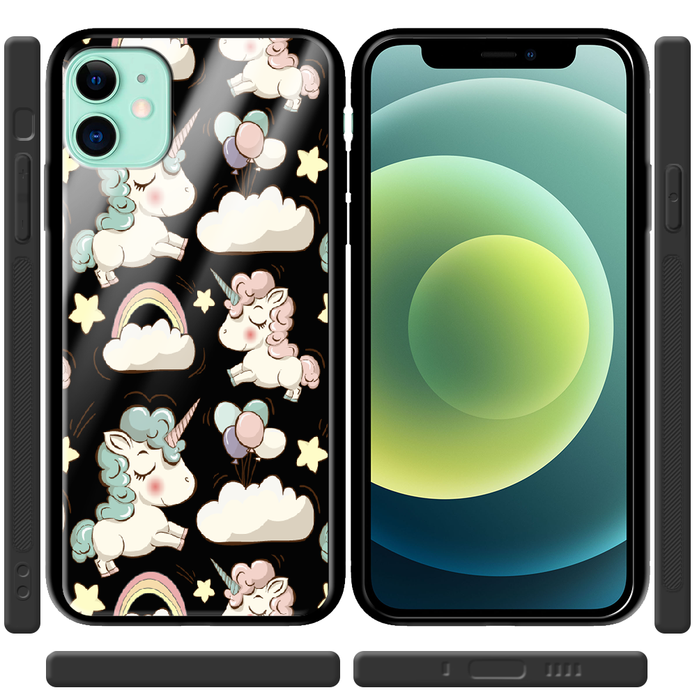 Чехол Boxface iPhone 12 Unicorns Черный силикон со стеклом (41161-cc2-41127) - фото 2