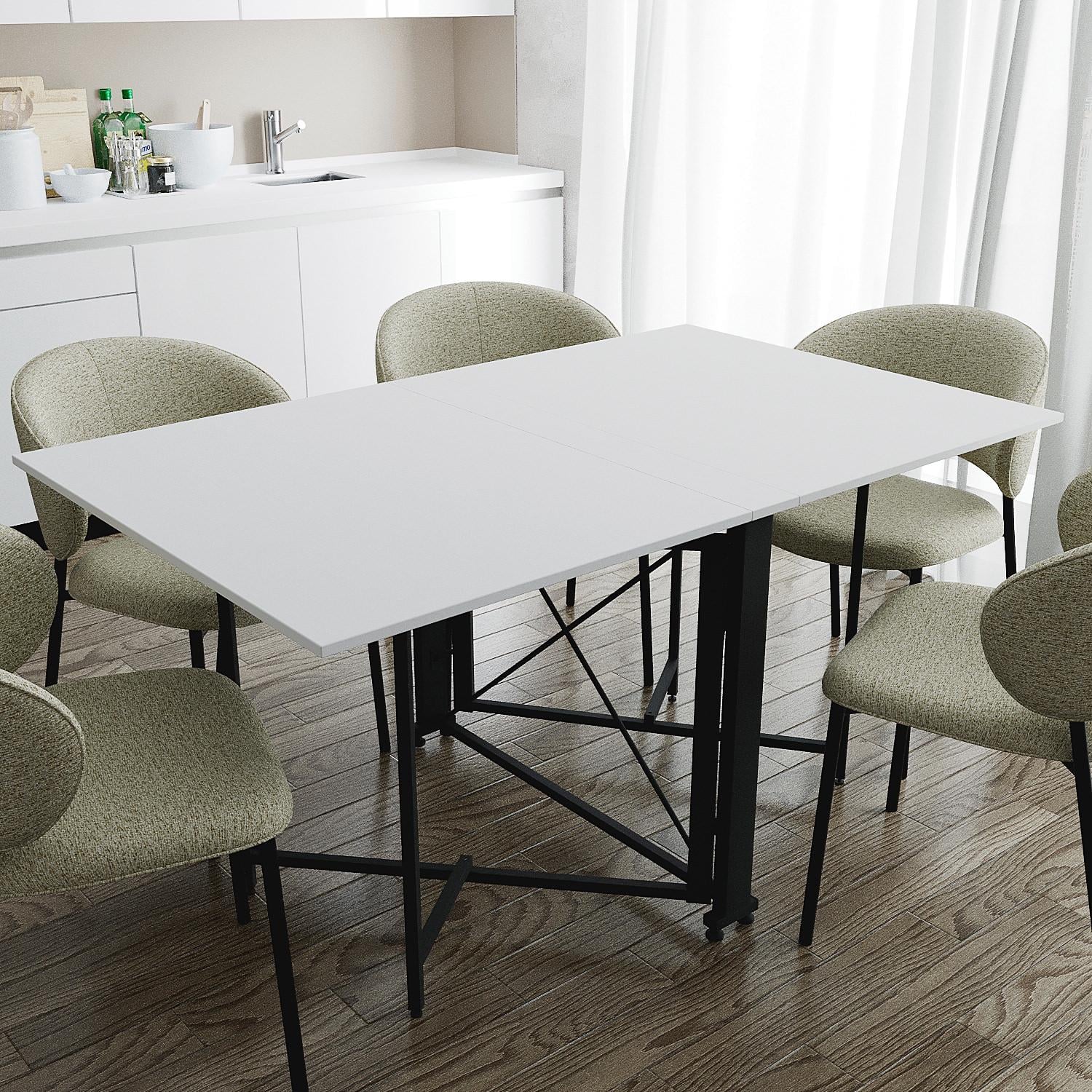 Обідній стіл трансформер-книжка Ferrum-decor Оріон Pro метал/ДСП 16 мм 75x152x90 см Чорний/Білий (FRD-107405)