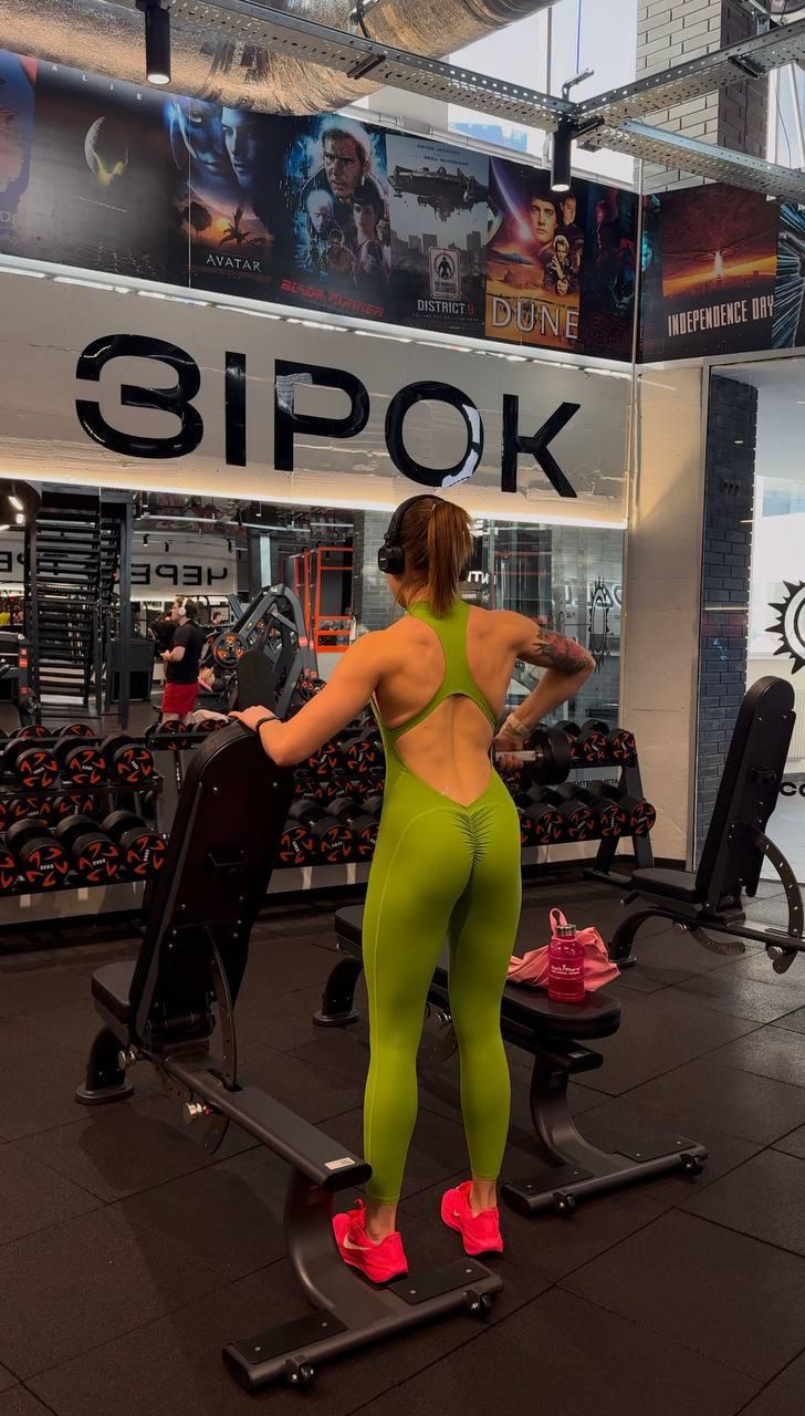 Комбінезон спортивний довгий з чашками та пуш-ап S Зелений (WH011S) - фото 5