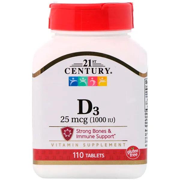 Витамин D 21st Century Vitamin D3 1000 IU 25 мкг 110 таб. (000024448)