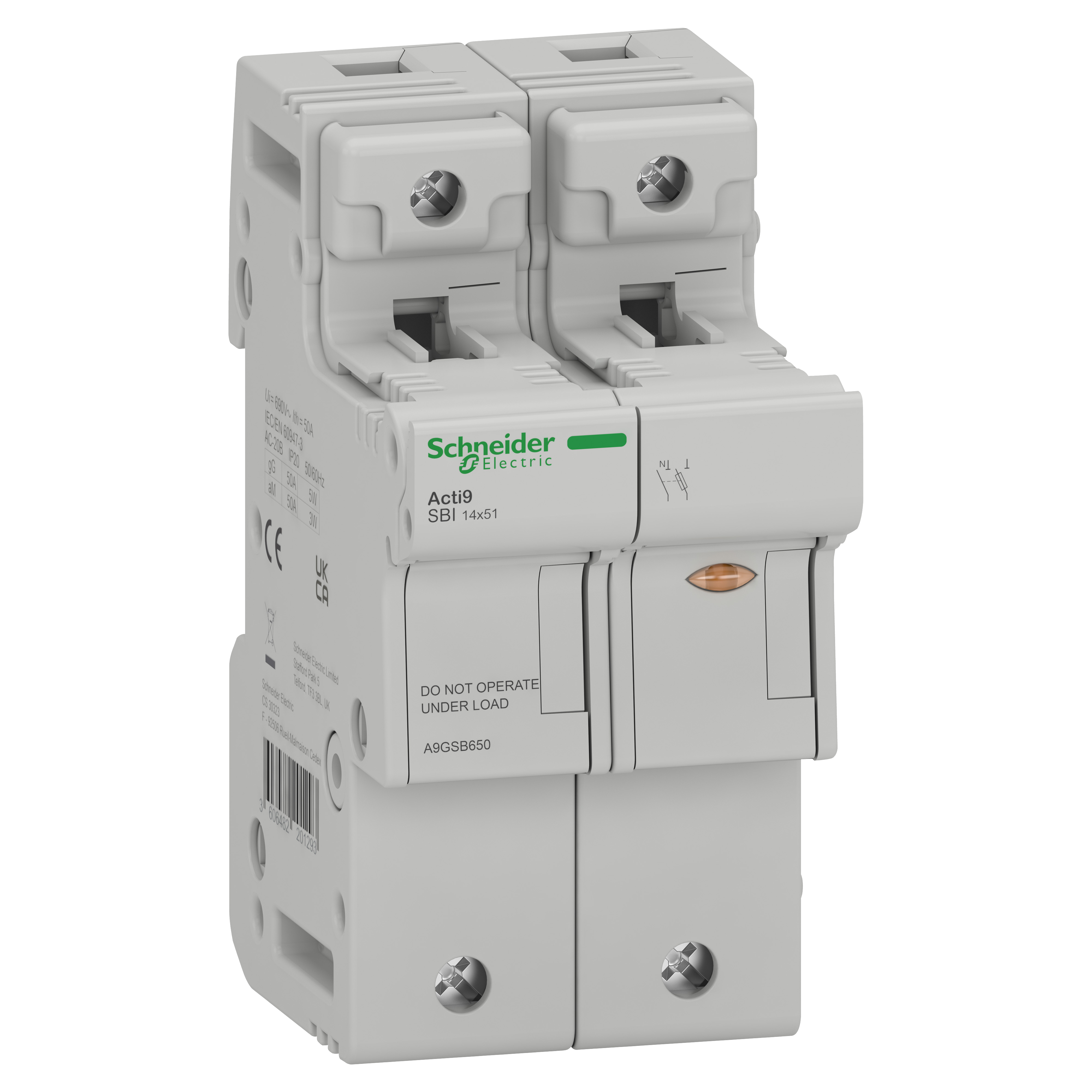 Разъединитель предохранителя Schneider Electric SBI 1P+N 50A 690 В 14x51 мм (A9GSB650)