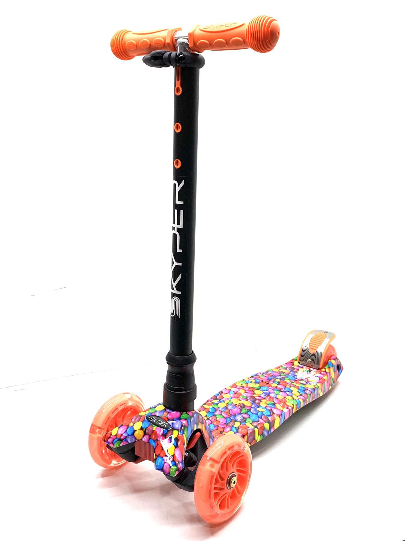 Самокат трехколесный Skyper MAXI колеса PU 120 мм светятся Черный с оранжевым (113-74156)