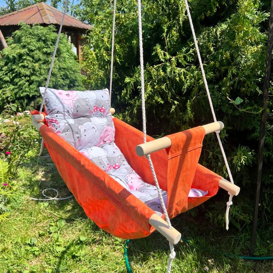 Детские качели подвесные из хлопка Колыбель с бегемотами Оранжевый (gs-8569)